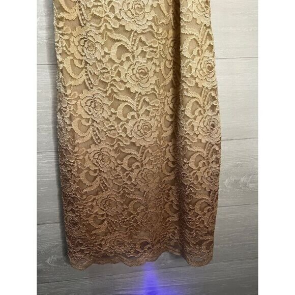 Teeze Me Gold Ombre V Neck Floral Lace‎ Slip Strap Halter Dress Small - Picture 4 of 7
